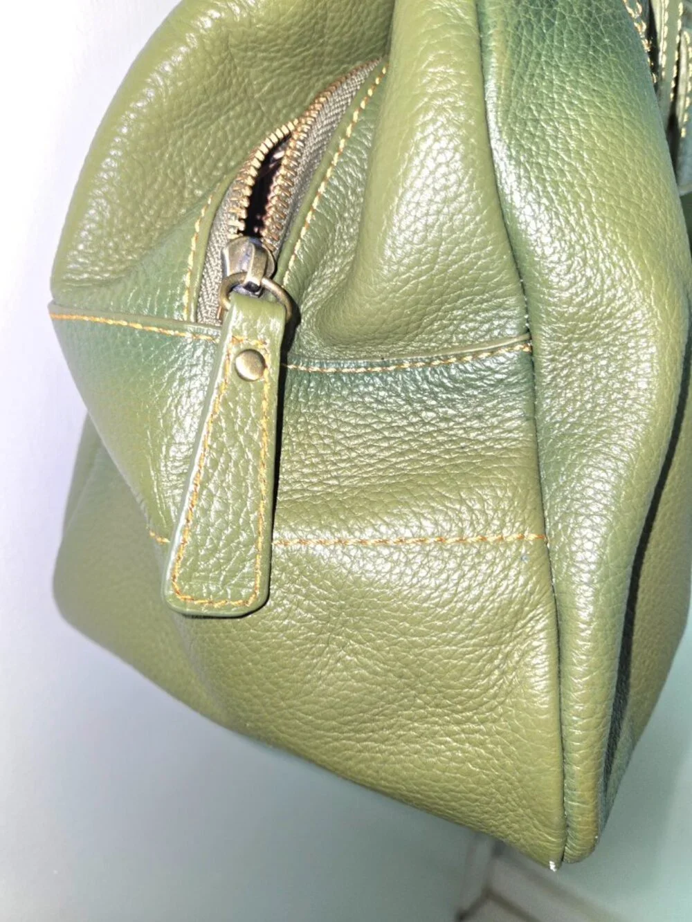 Sharif Olive Green Pebbled Satchel Handbag Crossbody Multi Pocket